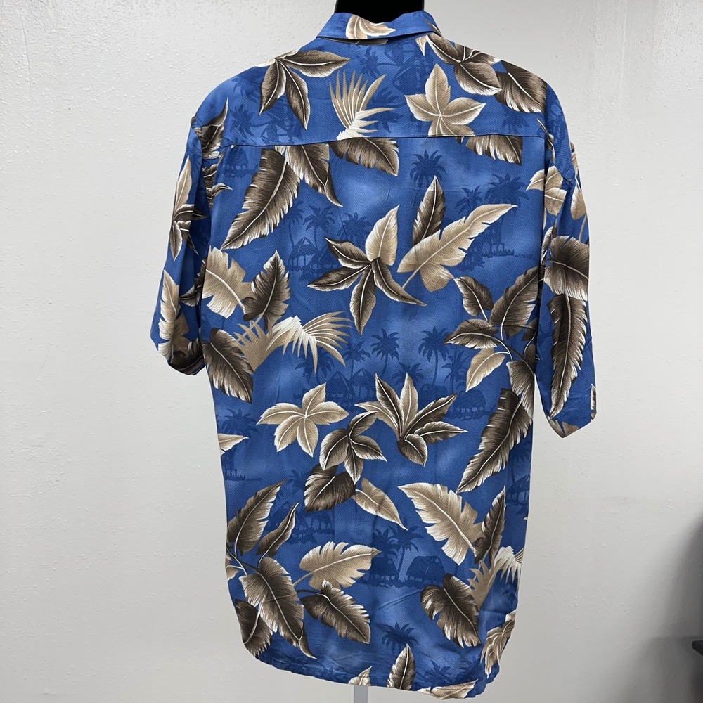 Tropical Palm Leaf Hawaiian Shirt Button Up Short Sleeve Blue Size XL - Picture 5 of 9